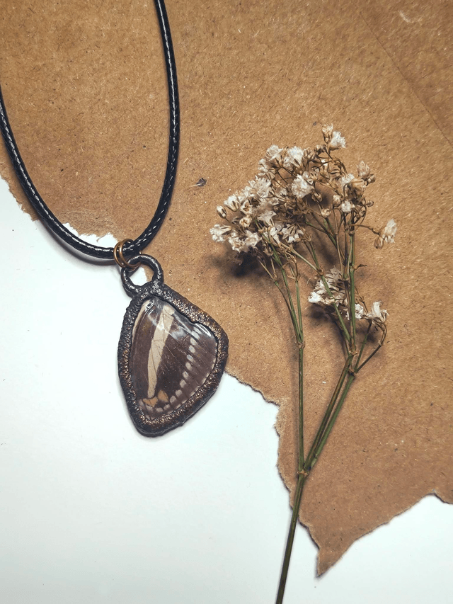 Copper Framed Butterfly Wing Necklace 