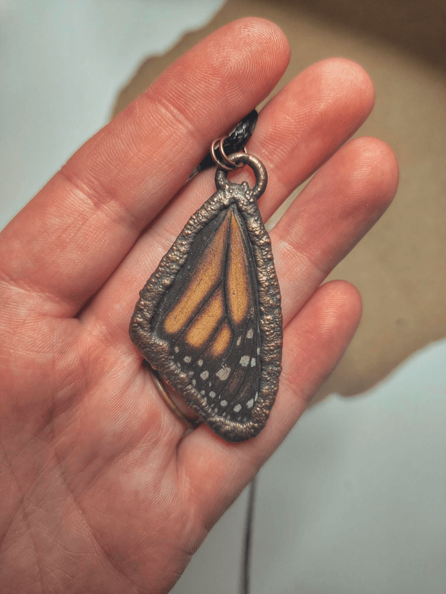 Copper Framed Butterfly Wing Necklace