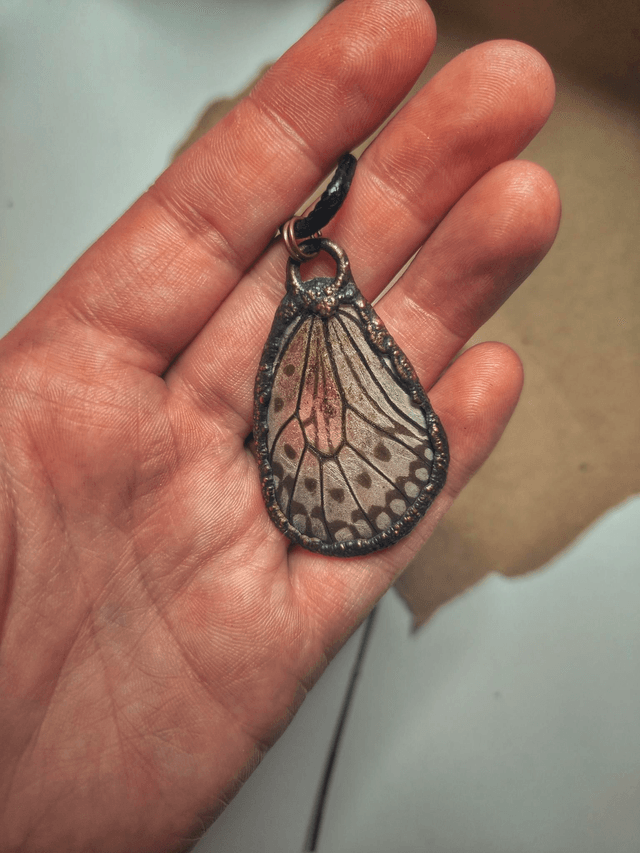 Copper Framed Butterfly Wing Necklace