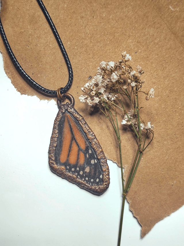 Copper Framed Butterfly Wing Necklace