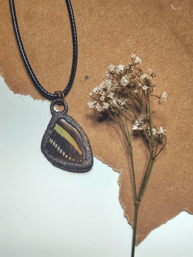 Copper Framed Butterfly Wing Necklace 