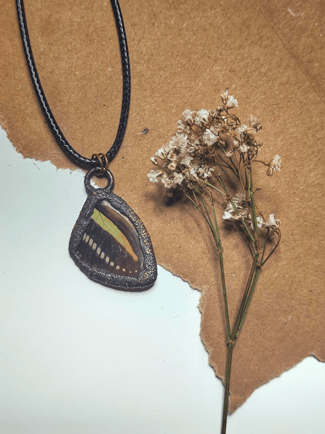 Copper Framed Butterfly Wing Necklace 