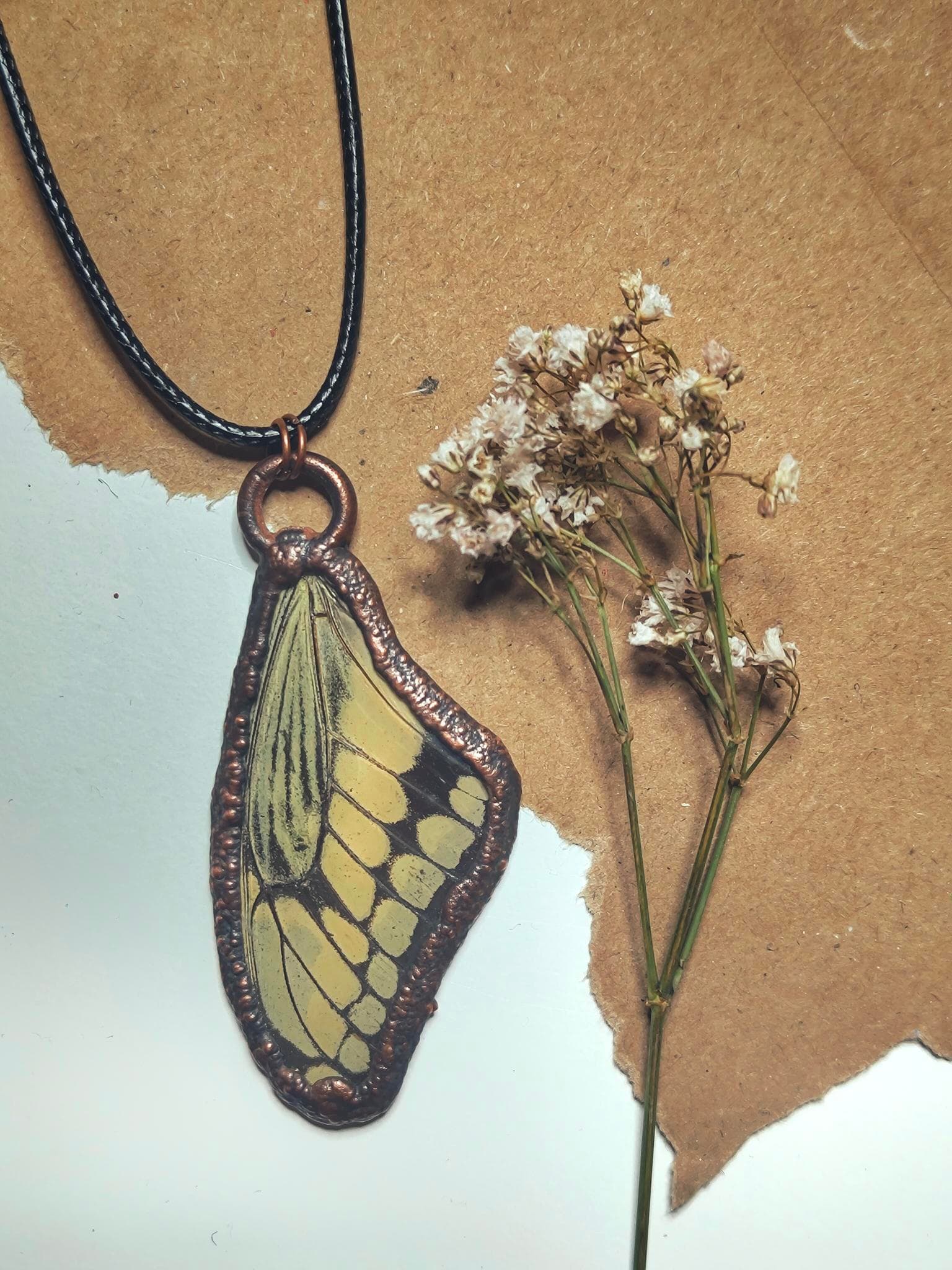Copper Framed Butterfly Wing Necklace