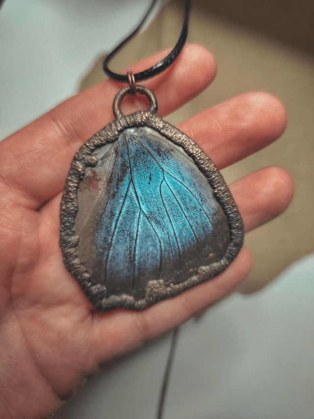 Copper Framed Butterfly Wing Necklace