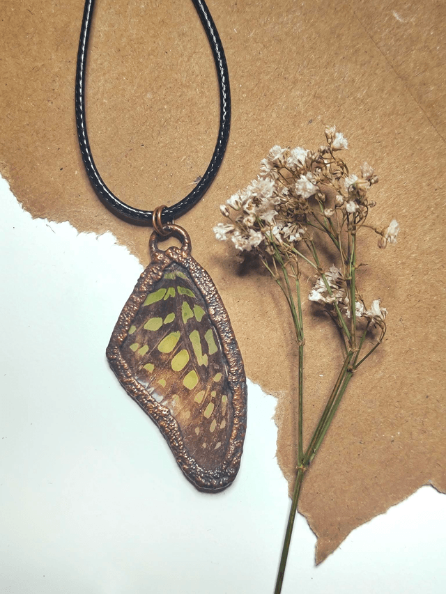 Copper Framed Butterfly Wing Necklace