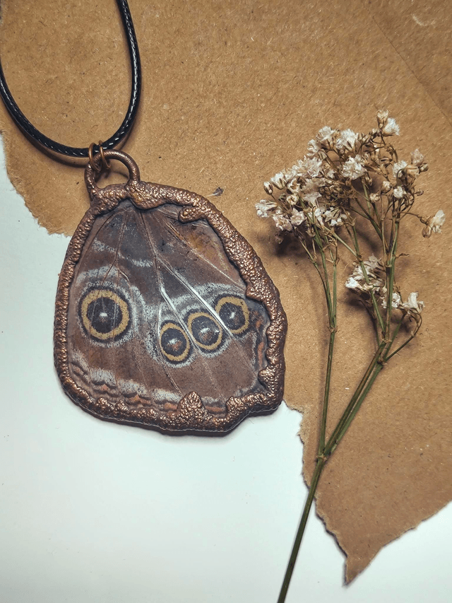 Copper Framed Butterfly Wing Necklace