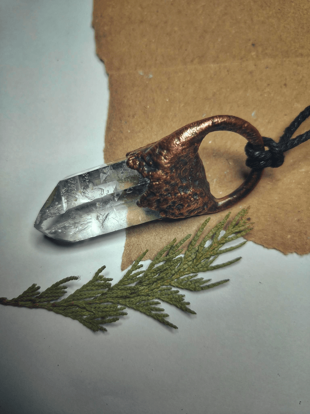 Copper, Quartz & Ground Beetle Necklace