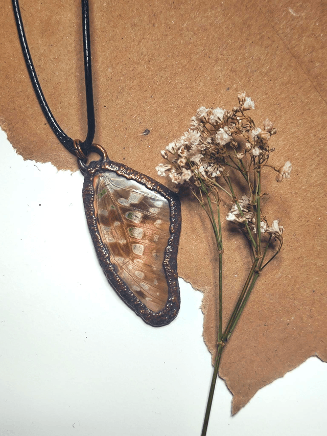 Copper Framed Butterfly Wing Necklace