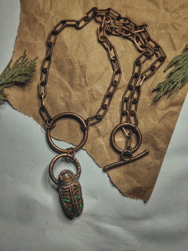 Copper Longhorn Beetle Necklace