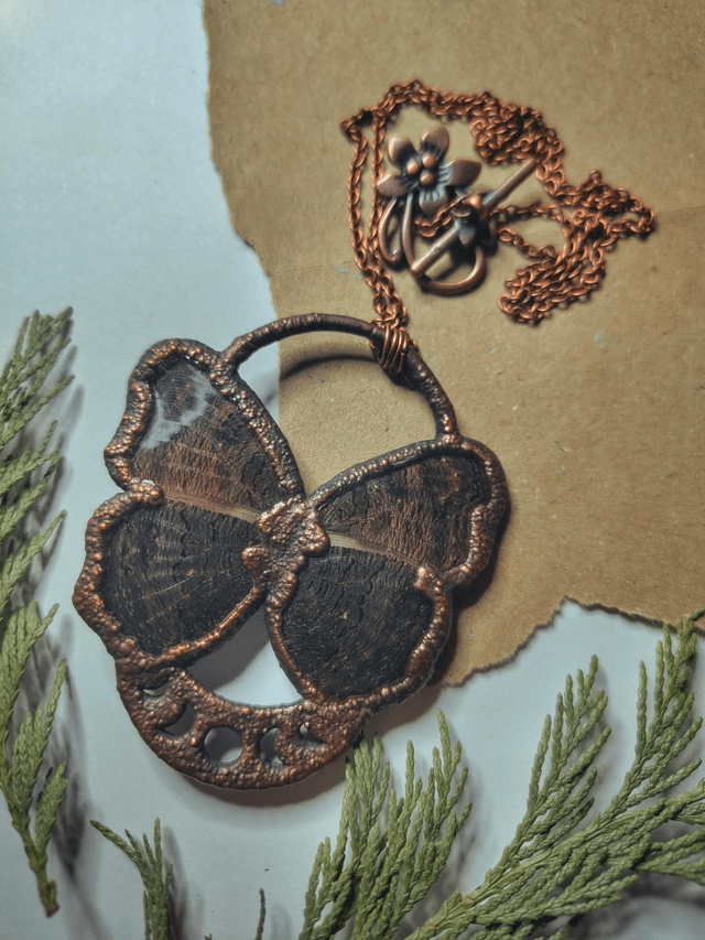 Peacock Butterfly Wings & Citrine Moon Phase Necklace