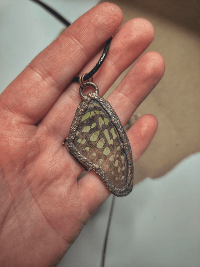 Copper Framed Butterfly Wing Necklace